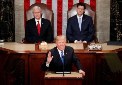 U.S. President Donald Trump delivers his State of the Union address to a joint session of the U.S. Congress on Capitol Hill in Washington, U.S. January 30, 2018.