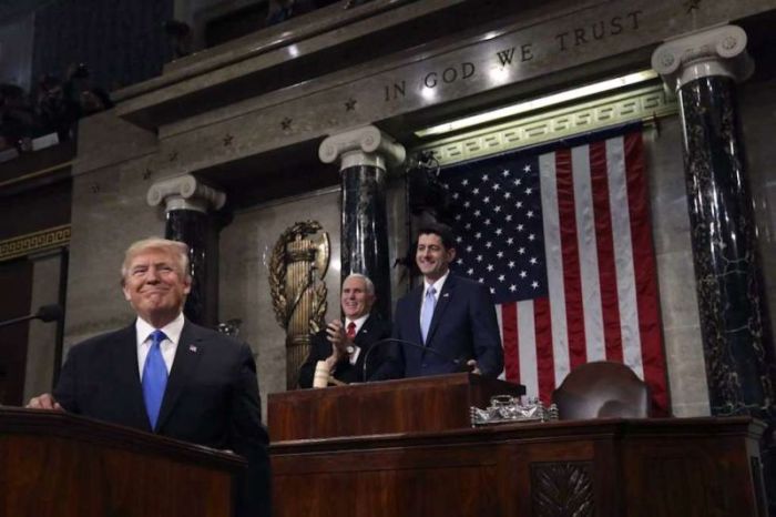 U.S. President Donald Trump delivers his first State of the Union address to a joint session of Congress inside the House Chamber on Capitol Hill in Washington, U.S., January 30, 2018.