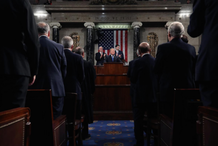U.S. President Donald Trump delivers his first State of the Union address to a joint session of Congress inside the House Chamber on Capitol Hill in Washington, U.S., January 30, 2018.