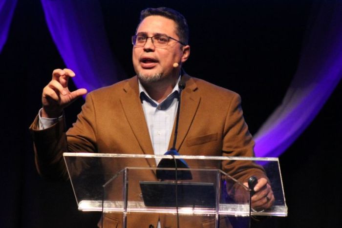 Rev. Gabriel Salguero, founder of the National Latino Evangelical Coalition, speaks at the 2018 Council for Christian Colleges and Universities International Forum at the Gaylord Texan in Grapevine, Texas, on Jan. 31, 2018.
