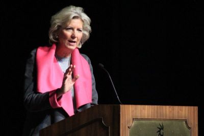 Shirley Hoogstra, president of the Council for Christian Colleges and Universities, speaks at CCCU's International Forum in Grapevine, Texas, on February 2, 2018.
