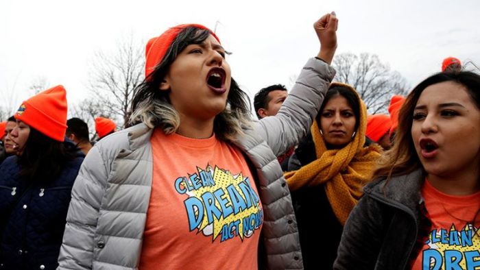 Young protesters call for an immigration bill to address the Deferred Action for Childhood Arrivals program at a rally in 2017 on Capitol Hill in Washington, D.C.