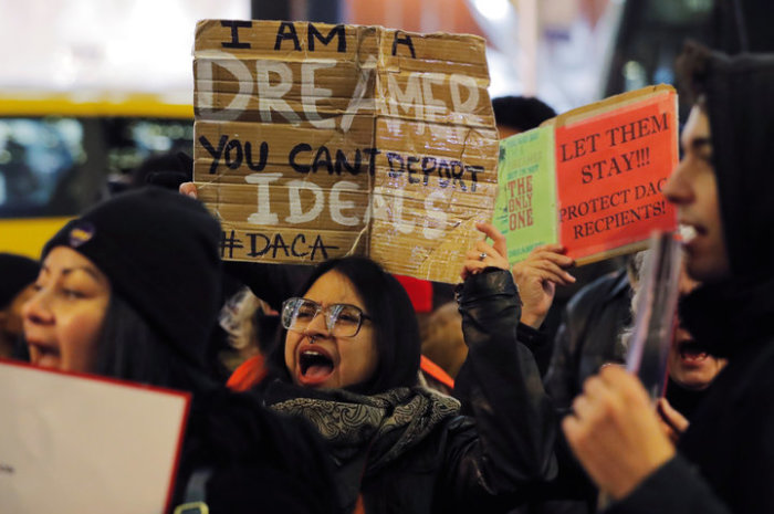 Deferred Action for Childhood Arrivals recipient Gloria Mendoza participates in a protest in support of a standalone Dream Act in New York on January 10, 2018.