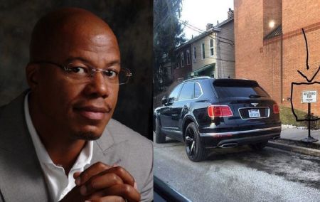 Senior Pastor at Mount Ararat Baptist Church in Pittsburgh, Pennsylvania, William H. Curtis (L) and a plush Bentley Bentayga SUV (R) outside his church.
