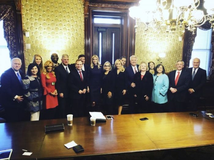 A group of evangelical leaders meet with President Donald Trump's daughter, Ivanka Trump, at the Eisenhower Executive Office Building in Washington, D.C. on Feb. 8, 2018.