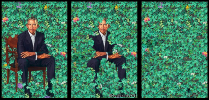A parody of former President Barack Obama's official portrait.