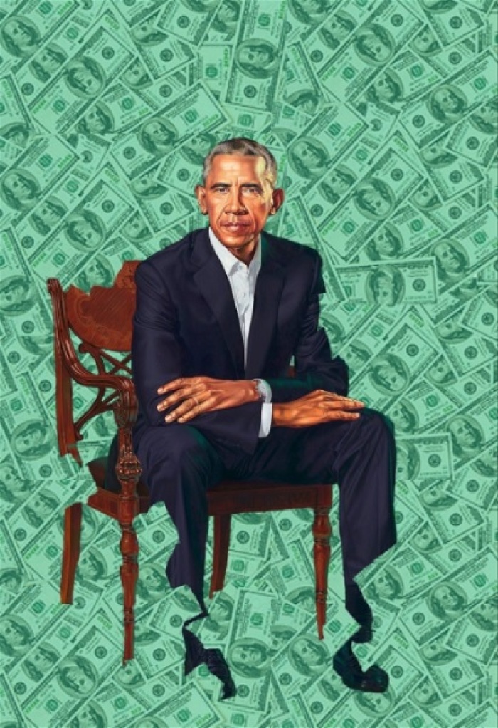 A parody of former president Barack Obama's official portrait.