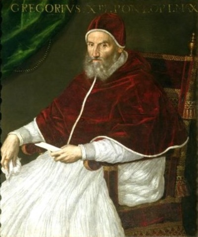 A portrait of Pope Gregory XIII (1502-1585), the man who commissioned the creation of the Gregorian calendar.