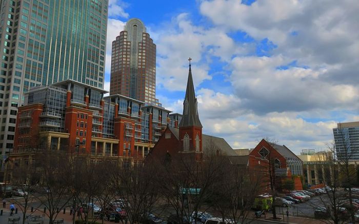 Saint Peter Catholic Church (view from Mint Museum) in Charlotte, North Carolina, March 7, 2017.