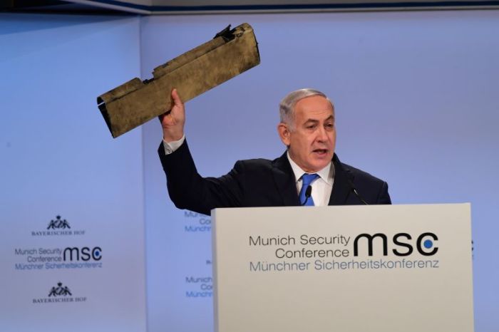 Prime Minister Benjamin Netanyahu speaks at the Munich Security Conference in Munich, Germany, February 18, 2018.