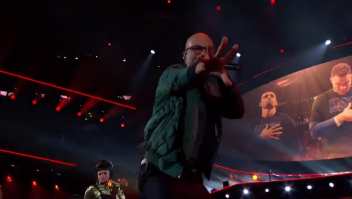 Common (foreground) and Andra Day perform at NBA All-Star Saturday Night, February 17, 2018.