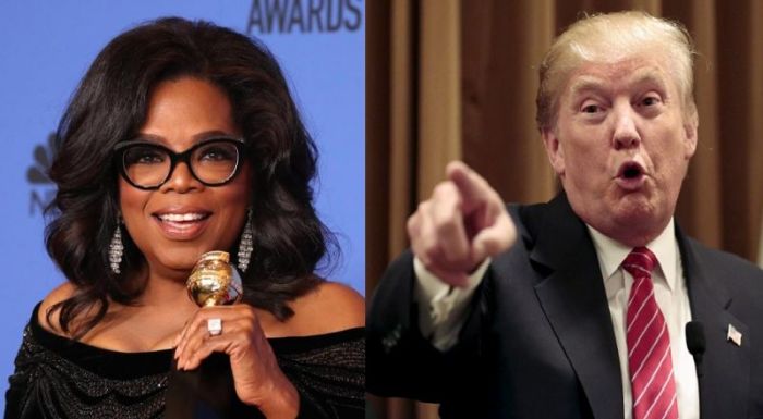 Billionaire media mogul Oprah Winfrey (L) and President Donald Trump (R).