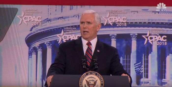 Vice President Mike Pence delivering remarks at the Conservative Action Political Conference on Thursday, February 22, 2018.