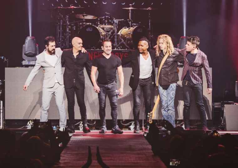 Newsboys United (l-r): Jody Davis, Peter Furler, Duncan Phillips, Michael Tait, Phil Joel and Jeff Frankenstein, February 2018.