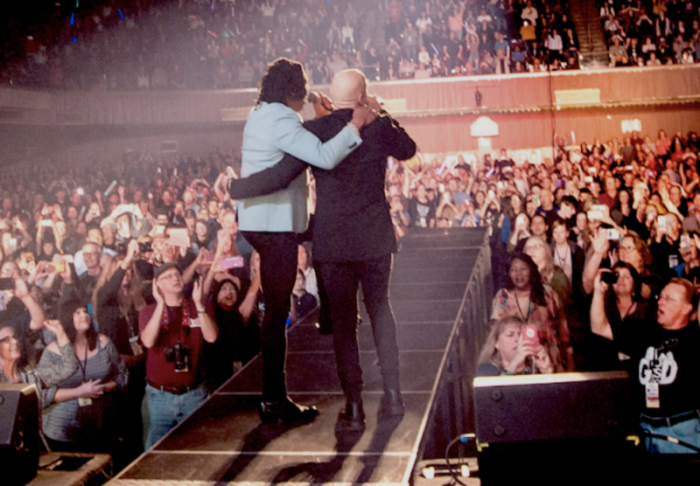 L to R: Michael Tait and Peter Furler are seen on stage together in February 2018.