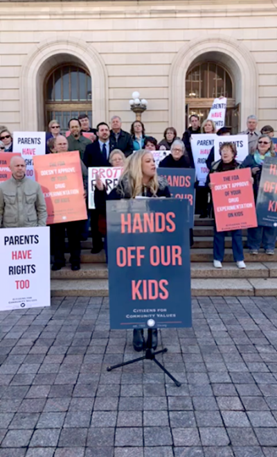 Christian activist Elizabeth Johnston speaks at a rally in Ohio, Feb. 26, 2018.