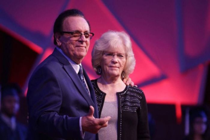 The late Pastor David T. Demola (L), founded Faith Fellowship Ministries World Outreach Center in Sayreville, New Jersey. His widow Diane (R) stands with him.