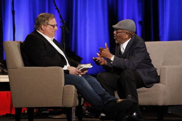 Rick Warren and Dr. John Perkins speak during the National Religious Broadcasters' 75th annual convention in Nashville, Tennessee, on Feb. 27, 2018.