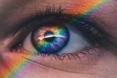 open eye and rainbow