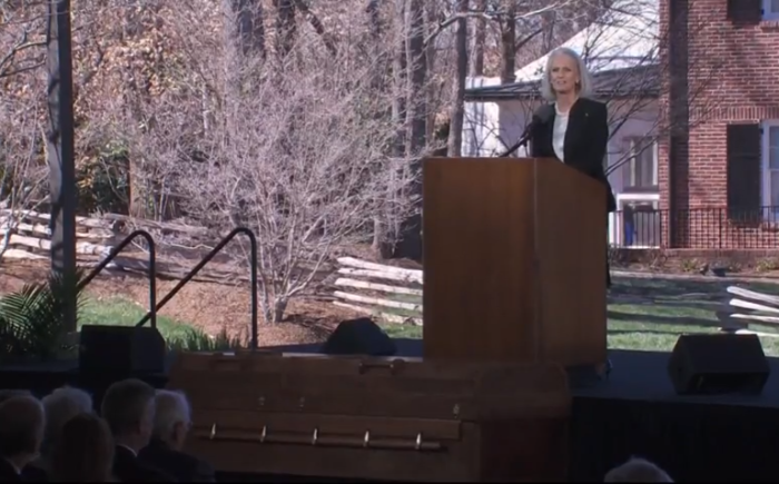 Anne Graham Lotz speaks at the funeral of her father, Billy Graham, the renowned evangelist who died at 99, in Charlotte, N.C., on March 2, 2018.