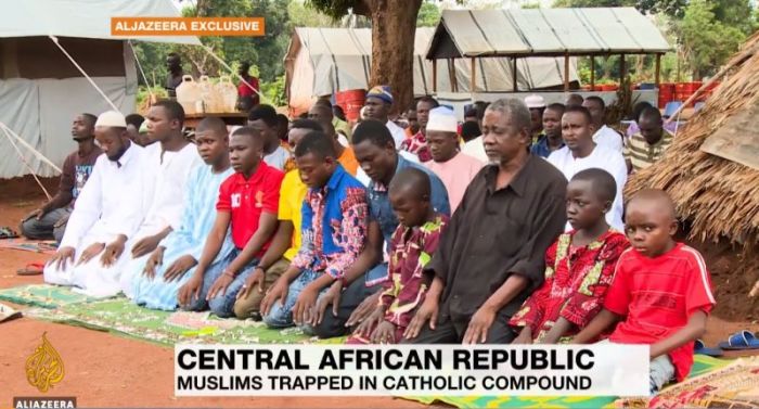 Hundreds of Muslims trapped inside a Catholic Church compound in Bangassou, Central African Republic, in March 2018.