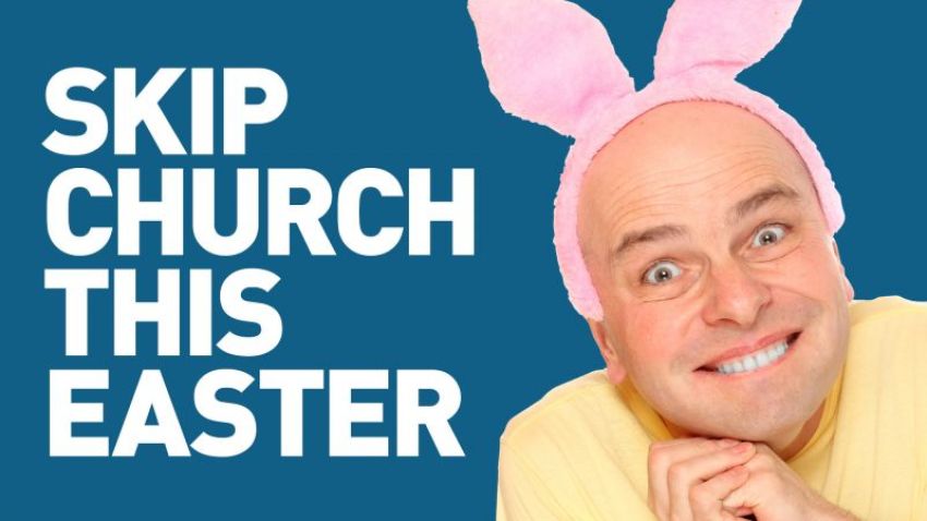 Billboard by Ward Evangelical Presbyterian Church in Northville Township, Michigan, telling people to "skip church" in March 2018.