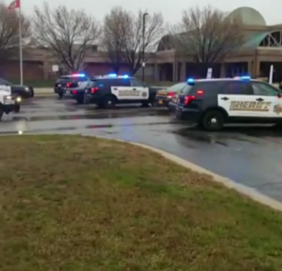 Police officers at the scene of a shooting at Great Mills High School in Maryland, March 20, 2018.