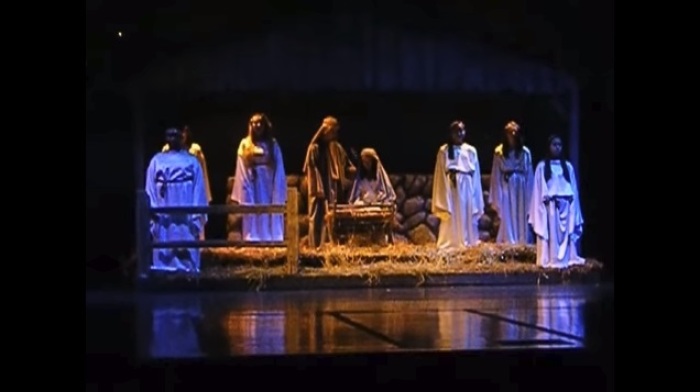 Students at Concord High School in Elkhart, Indiana act out a nativity scene during the school's annual 'Christmas Spectacular' in December 2014.