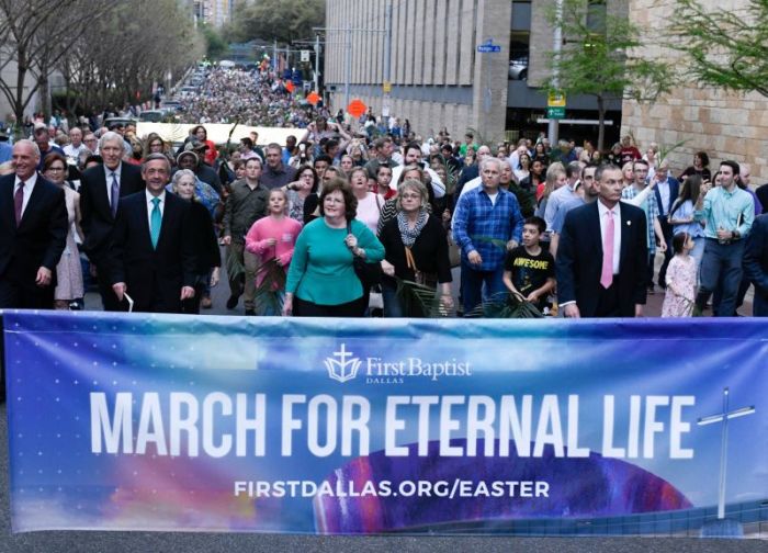 Thousands of Christians participate in the March for Eternal Life in the streets of downtown Dallas, Texas on March 25, 2018.