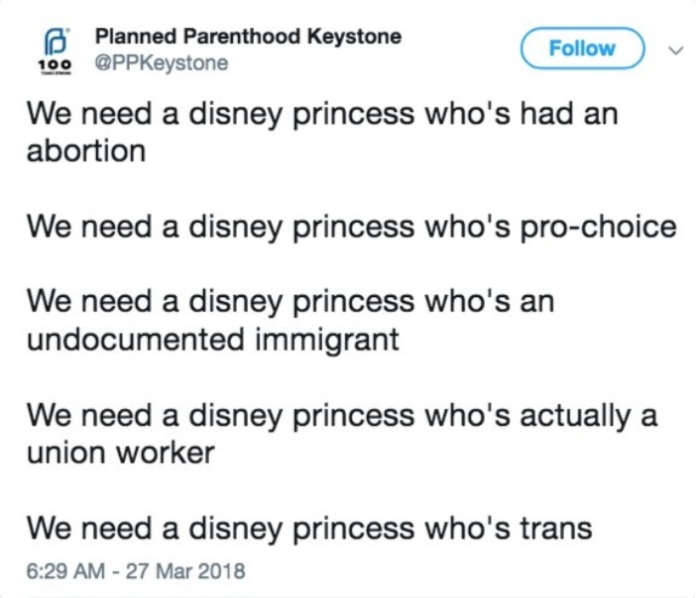 A tweet from the local Planned Parenthood chapter Planned Parenthood Keystone posted and later deleted on Monday, March 27, 2018.