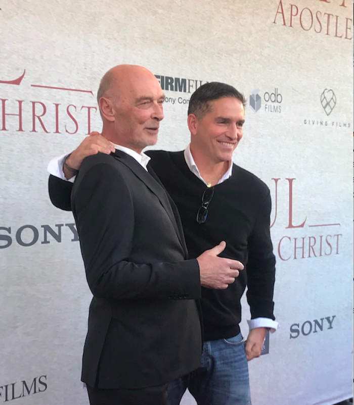 James Faulkner and Jim Caviezel appear on the red carpet at the 'Paul, Apostle of Christ' red carpet premiere.
