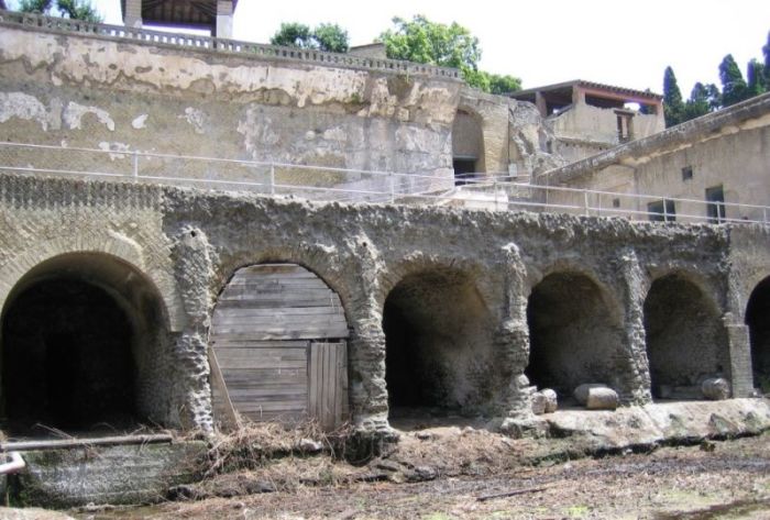 Ruins from the ancient city of Herculaneum, which along with Pompeii was destroyed in AD 79 when Mount Vesuvius erupted.