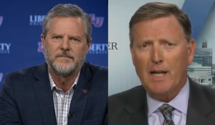 Liberty University President Jerry Falwell Jr., (L) and Bob Vander Plaats, president and CEO of The Family Leader (R)