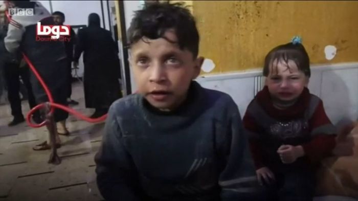 Video of children treated following the alleged use of chemical weapons in Douma, Syria, on April 8, 2018.