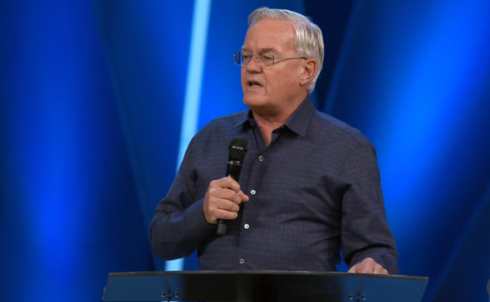 Bill Hybels, pastor and founder of Willow Creek Community Church in South Barrington, Ill., announces his resignation at a church family meeting on Tuesday April 10, 2018.