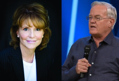 Former Willow Creek Community Church Teaching Pastor Nancy Ortberg (L) and Bill Hybels (R).