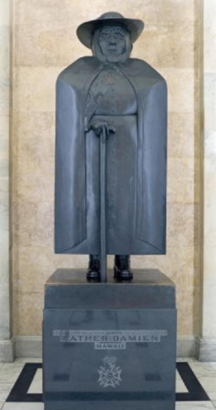 A statue of Father Damien (1840-1889), a priest who ministered to a leper colony in Hawaii, placed in the U.S. Capitol.