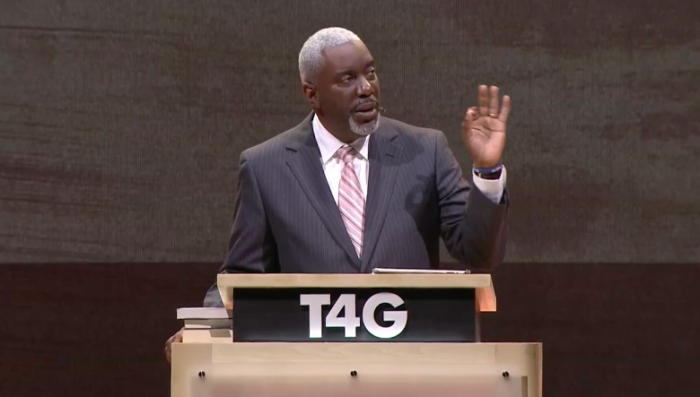 Pastor and author Thabiti Anyabwile speaks at the Together for the Gospel conference in Louisville, Kentucky.