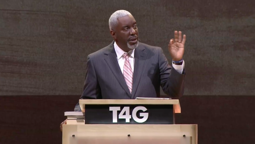Pastor and author Thabiti Anyabwile speaks at the Together for the Gospel conference in Louisville, Kentucky.