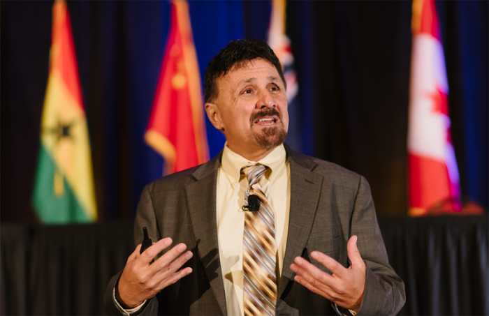 Frank DeAngelis speaks at the opening of the International Association of Campus Law Enforcement Administrators conference.