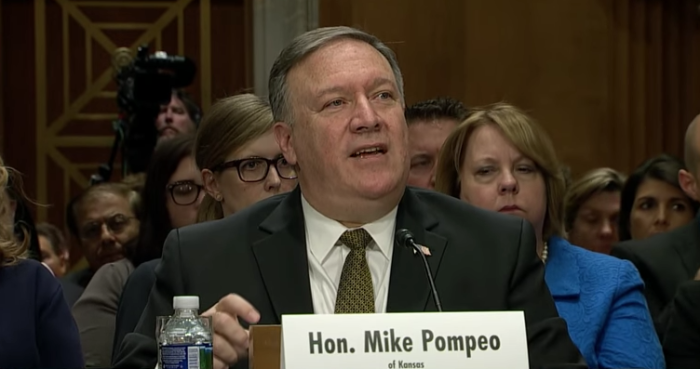 CIA Director Mike Pompeo speaks at his confirmation hearing to become secretary of state.