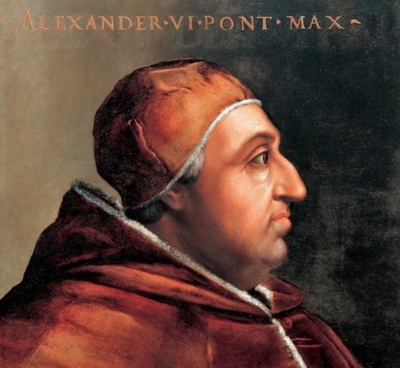 A portrait of Pope Alexander VI (1431-1503), who reigned as head of the Roman Catholic Church from 1492-1503.