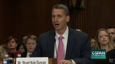 U.S. Fifth Circuit Court Judge Kyle Duncan speaks during a Senate Judiciary Committee hearing on Capitol Hill in Washington, D.C. in November 2017.