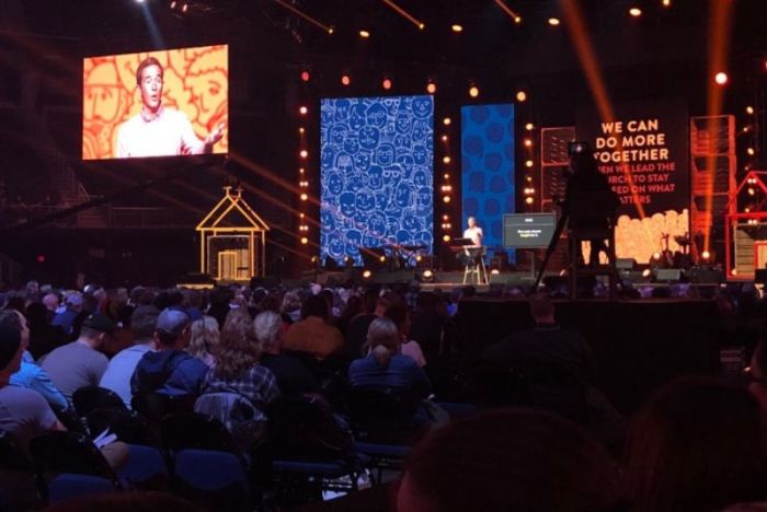 North Point Community Church Senior Pastor Andy Stanley giving remarks about the importance of the church being one at the Orange Conference, held in Atlanta, Georgia on Thursday, April 26, 2018.