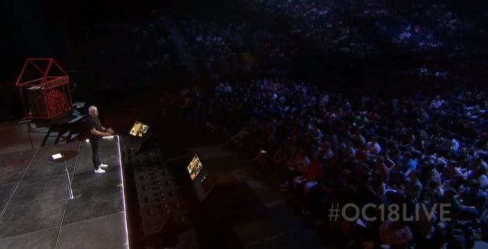 Passion City Church Pastor Louie Giglio speaks before the Orange Conference in Atlanta, Georgia on Friday, April 27, 2018.