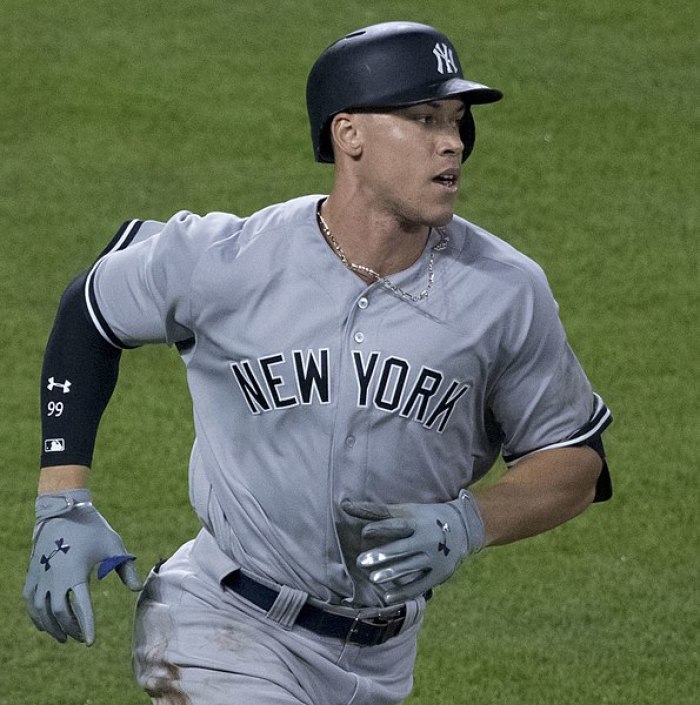 The New York Yankees' Aaron Judge on the field during a September 2017 game against the Baltimore Orioles