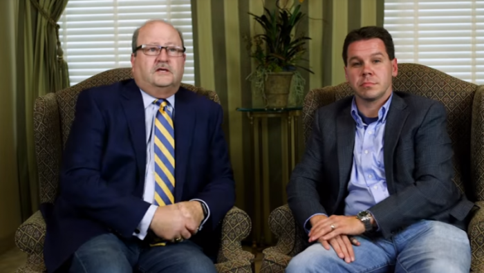 Mac Brunson (L), outgoing senior pastor of the 10,000-member First Baptist Church of Jacksonville in Florida, said he and his wife Debbie knew he would be leaving the church soon after the church hired Heath Lambert, 38 (R), as his co-pastor and successor.