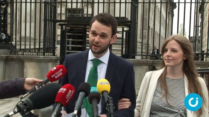 Ashers owner Daniel McArthur with his wife, Amy, outside the Royal Courts of Justice in Belfast on May 1, 2018.