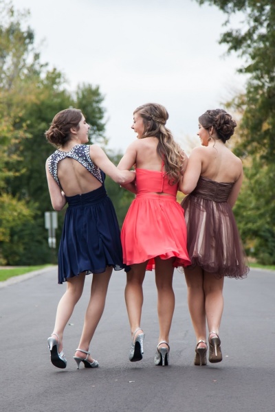 Girls in prom dresses in this undated photo.