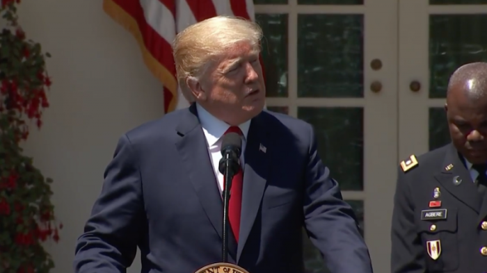 President Donald Trump announces an executive order creating the White House Office of Faith-Based and Community Initiatives at a National Day of Prayer event held at the White House Rose Garden, May 3, 2018.